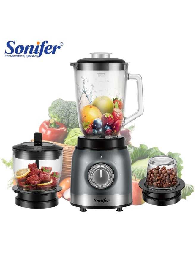 Sonifer Multifunction 3-in-1 Kitchen Blender 500W Featuring 1.5L Glass Jar, Chopper and Grinder Attachment, Adjustable Speed Control, Pulse Function, Perfect for Smoothies, Sauces, Baby Food and Spice Grinding - Image 4