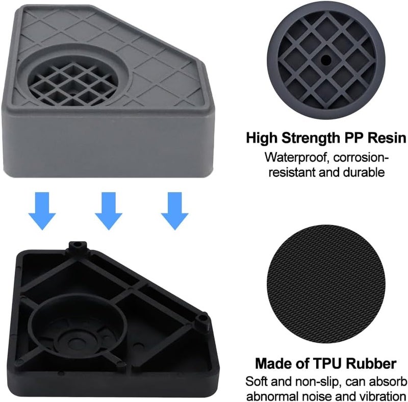 HMIEPRS 4 Pcs Anti Vibration Pads for Washing Machine, Washer and Dryer Pedestals High Friction Hard Wearing Square Rubber Foot, Non Slip & Noise Reducing Mat Protects Floor (Increase 1.8") - Image 2