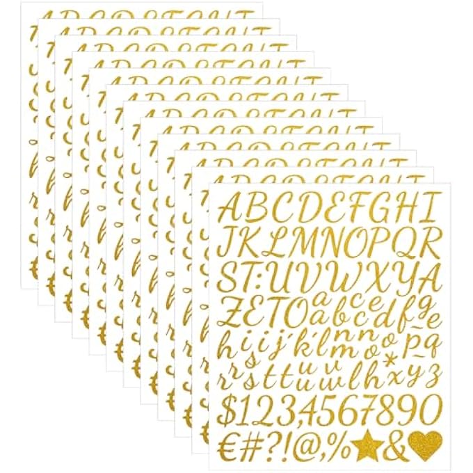 1152PCS 12 SHEETS SELF ADHESIVE GLITTER ALPHABET LETTER STICKERS SMALL ALPHABET NUMBER VINYL LETTERS STICKERS FOR SCRAPBOOKING DIY CRAFTS GRADUATION CAP NOTEBOOK CLASSROOM DECOR (GOLD) - Image 1