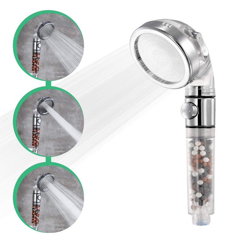 StoneStream® Shower Head Eco Power Original High Pressure Shower Head with Hose and Replacement Stones -3-in-1 Value Kit- with EcoStop Button for Non-Electric Showers Only - Image 2