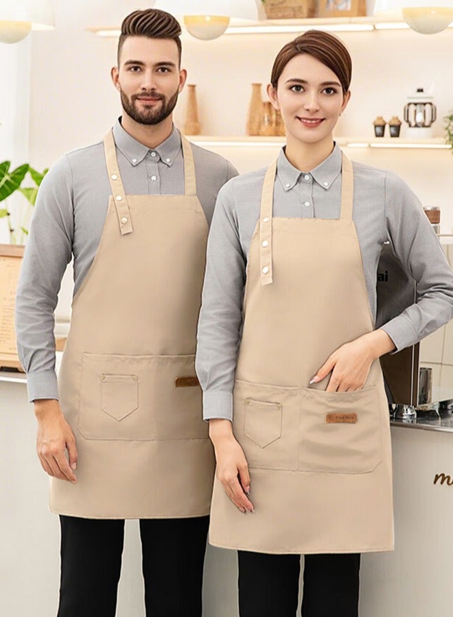 HomarKet Chef Apron for Women Men , Adjustable Kitchen Chef Apron,BBQ Restaurant Apron with 2 Pocket for Cooking Baking Gardening（Beige） - Image 1