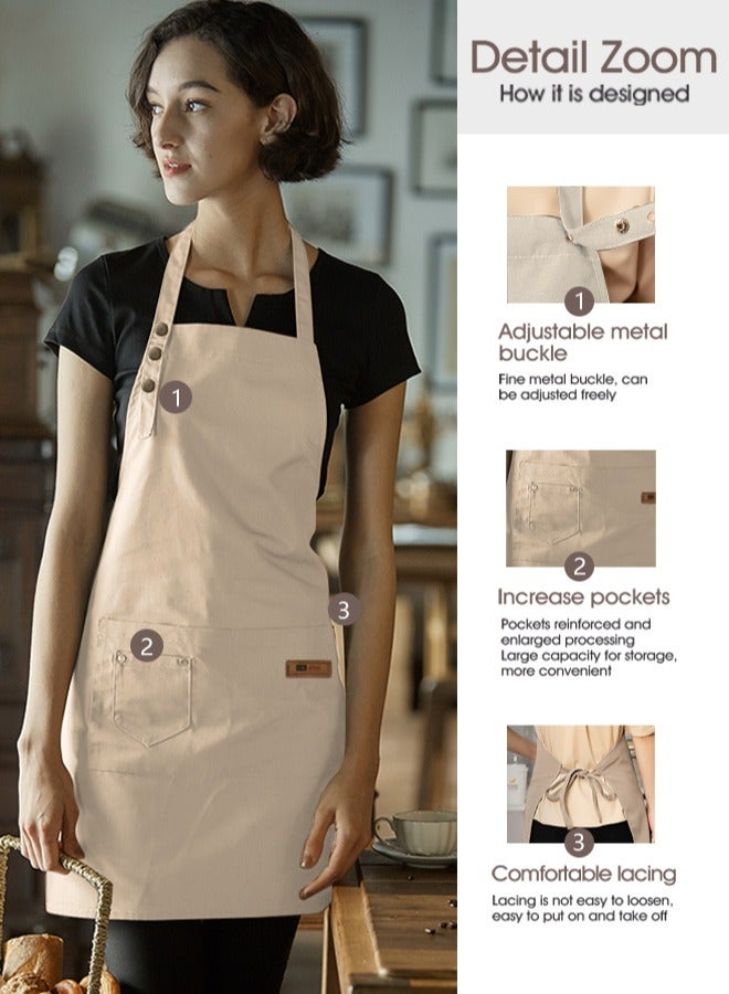HomarKet Chef Apron for Women Men , Adjustable Kitchen Chef Apron,BBQ Restaurant Apron with 2 Pocket for Cooking Baking Gardening（Beige） - Image 2