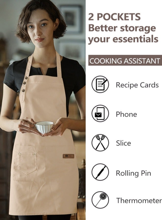 HomarKet Chef Apron for Women Men , Adjustable Kitchen Chef Apron,BBQ Restaurant Apron with 2 Pocket for Cooking Baking Gardening（Beige） - Image 4