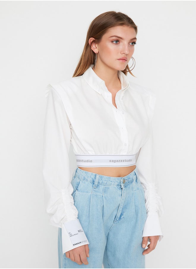 trendyol - White Crop Detailed Shirt - Image 1