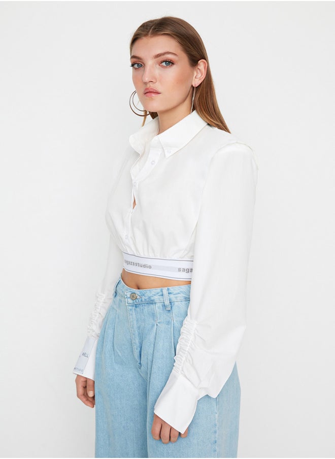 trendyol - White Crop Detailed Shirt - Image 1