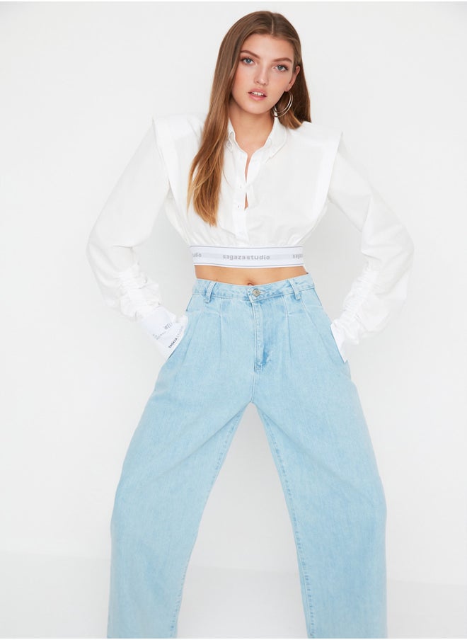 trendyol - White Crop Detailed Shirt - Image 1