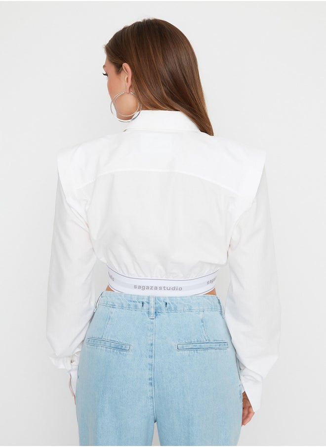 trendyol - White Crop Detailed Shirt - Image 1