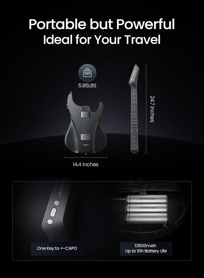 AeroBand Guitar Smart Guitar With Silicone Strings, Travel Silent Guitar With Detachable Fretboard, Headphone Jack, Built-in Speaker and Drum system, Aeroband APP Play, MIDI Guitar
