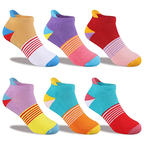 Comfoex Girls Socks For Kids 4-6 6-8 8-10 Years Old Ankle Athletic Cotton Short Socks With Cushioned Sole 6 Pairs - Image 1