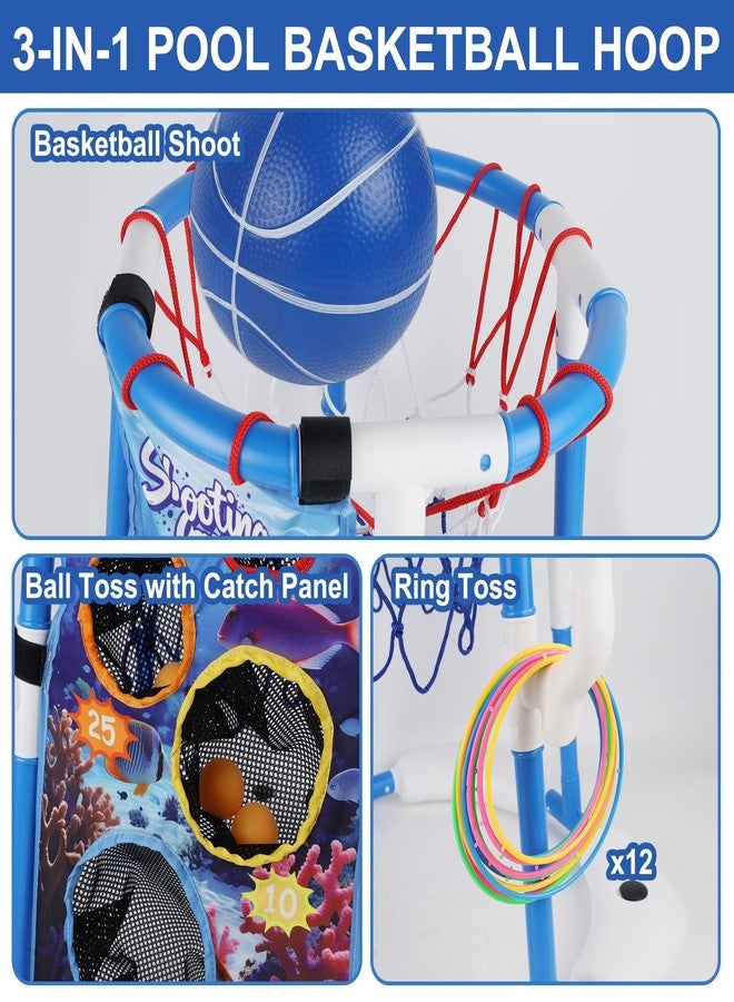 yofit Pool Basketball Hoop, 3-in-1 Floating Pool Games with Rings Ball Toss, Summer Outdoor Pool Toys for Kids Adults Ages 4-12 Basketball Hoop for Swimming Poolside Backyard (Blue) - Image 2