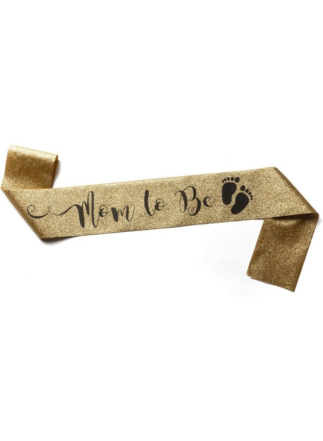 OLILLY Perfect White and Gold Mom to Be Sash - Enjoy Your Baby Shower (Glitter Gold) - Image 1