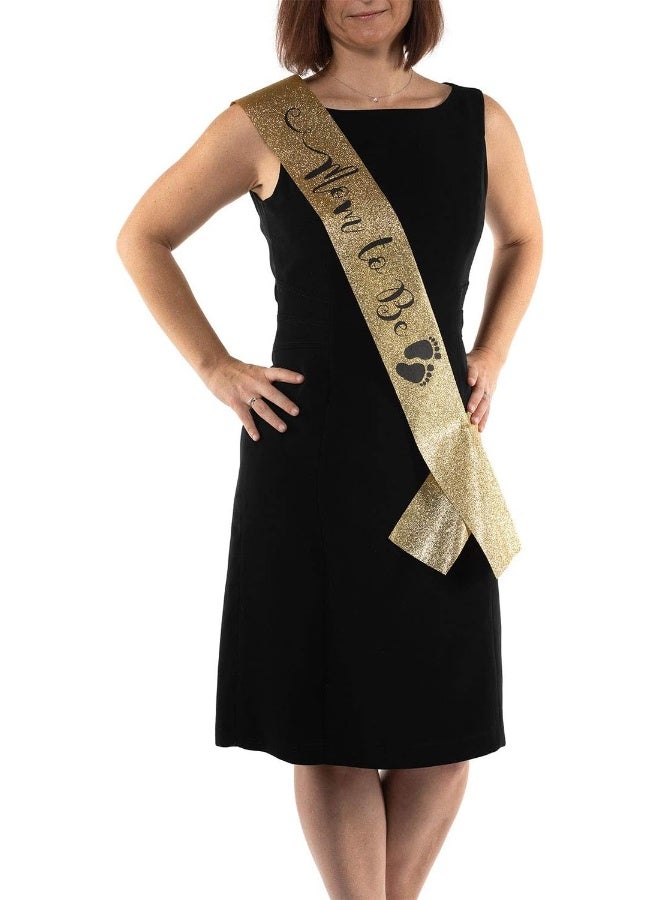 OLILLY Perfect White and Gold Mom to Be Sash - Enjoy Your Baby Shower (Glitter Gold) - Image 2