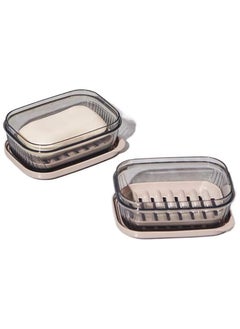 2 Pcs Double-Layer Portable Soap Box with Lid - Transparent and No-Drill Design