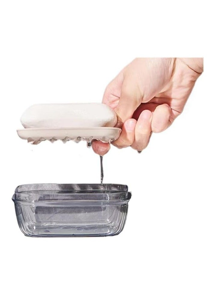Oasisgalore - 2 Pcs Double-Layer Portable Soap Box with Lid - Transparent and No-Drill Design - Image 1