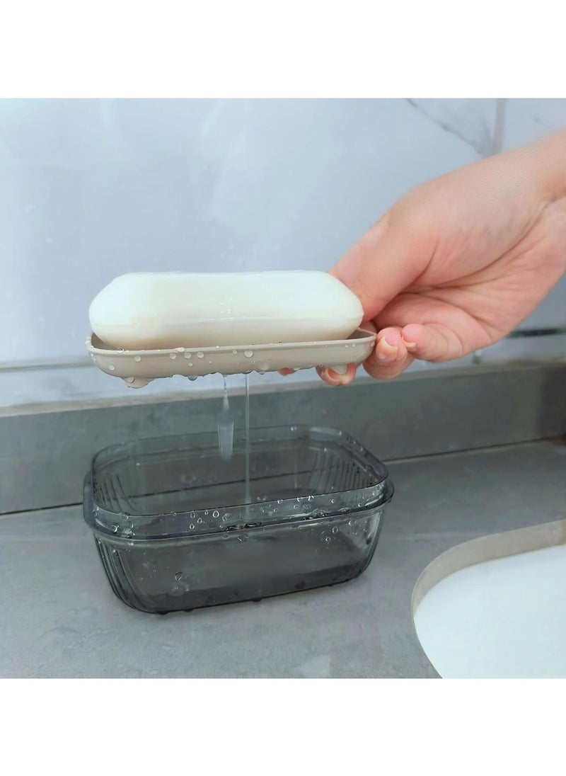 Oasisgalore - 2 Pcs Double-Layer Portable Soap Box with Lid - Transparent and No-Drill Design - Image 1