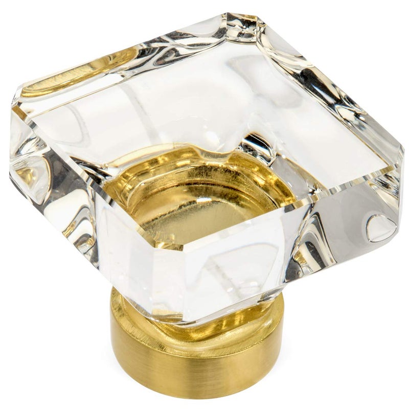 Cosmas 10 Pack 6377BBC Brushed Brass Cabinet Hardware Square Knob with Clear Glass 138 Squared