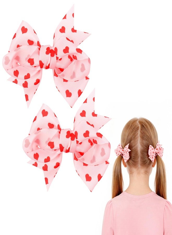 Doneace Valentine Hair Bow Clips Love Heart Hair Clips Red Bow Pink Bowknot Hair Barrettes Valentine Heart Hair Pins Boutique Alligator for Girls Toddler Valentine's Day Hair Accessories 2Pcs - Image 1