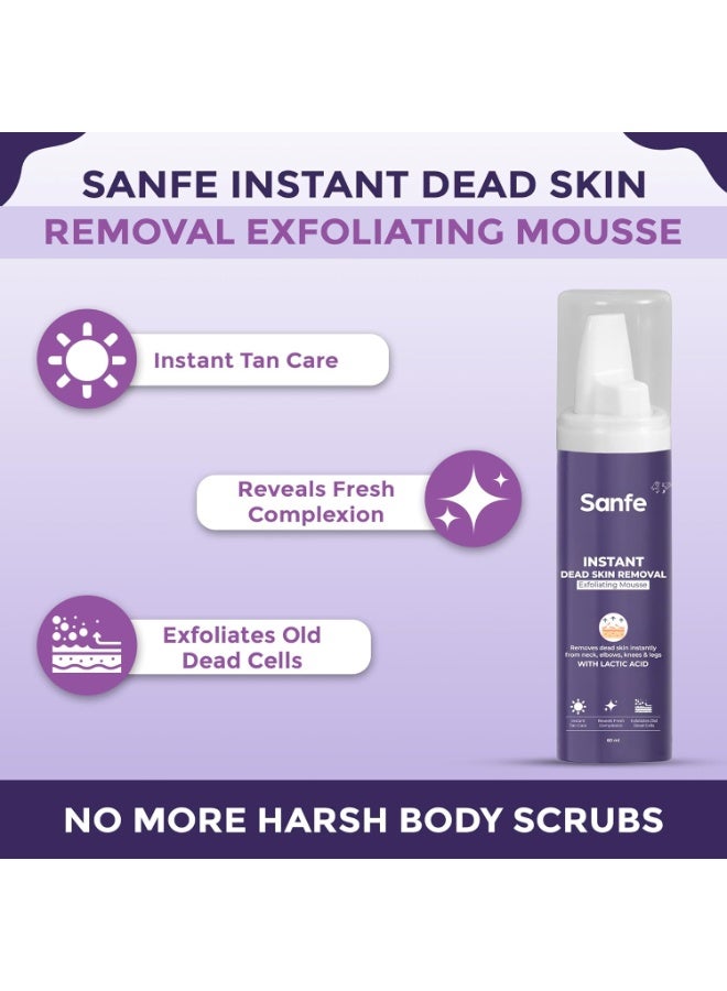 Sanfe Instant Dead Skin Removal Exfoliating Mousse | Visibly Removes Tan, Exfoliation in Minutes | For Smooth & Bright Skin | 60 ml - Image 3