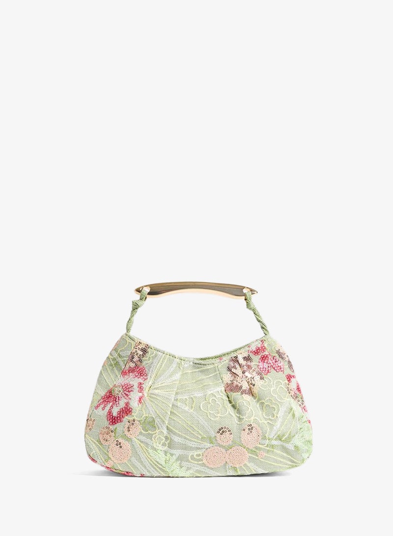 Styli Floral Sequin Mini Handbag with Bar Handle - Image 2