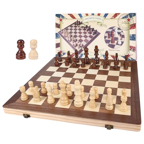 Gothink Chess Set Board Games for Adults 15 Handcrafted Wooden Game Board with 2 Extra Pawn Pieces Storage Box Instructions Folding Chess Game for Tournament Professional Beginner NonMagnetic - Image 1