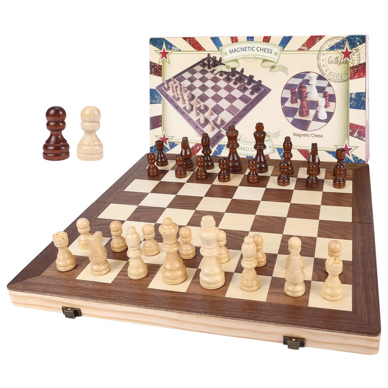 Gothink Chess Set Board Games for Adults 15 Handcrafted Wooden Game Board with 2 Extra Pawn Pieces Storage Box Instructions Folding Chess Game for Tournament Professional Beginner NonMagnetic - Image 3
