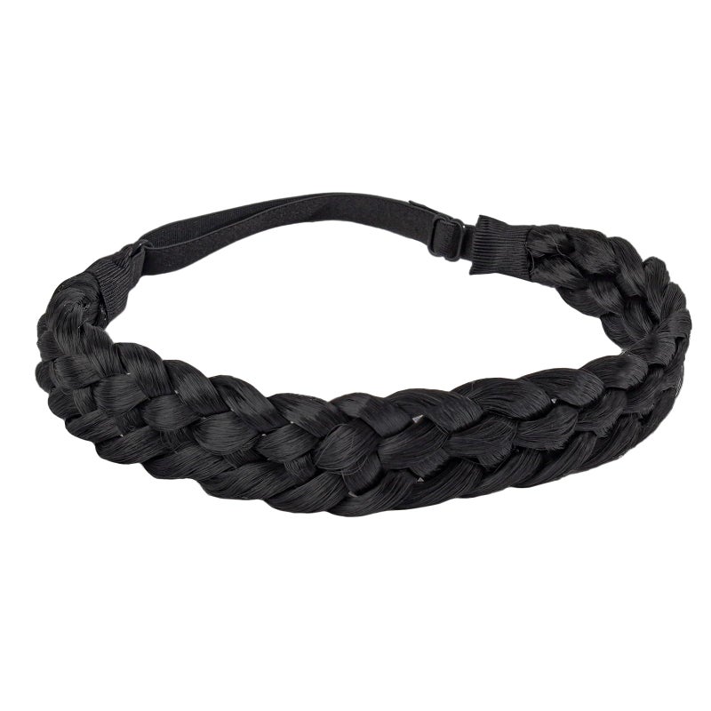Fumwase 5 Strands Synthetic Hair Braided Headbands Stretch Elastic Classic Chunky Wide Plaited Hair Braids Braid Band Boho Black Headband for Women Girls Women's Padded Wig Beauty Accessories (Black) - Image 1