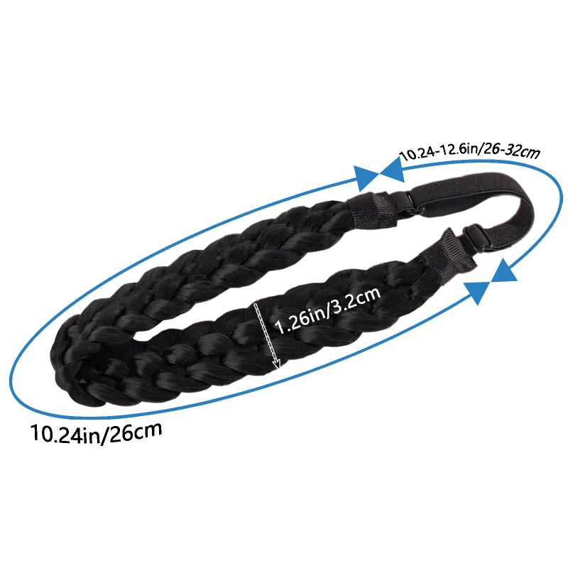 Fumwase 5 Strands Synthetic Hair Braided Headbands Stretch Elastic Classic Chunky Wide Plaited Hair Braids Braid Band Boho Black Headband for Women Girls Women's Padded Wig Beauty Accessories (Black) - Image 2
