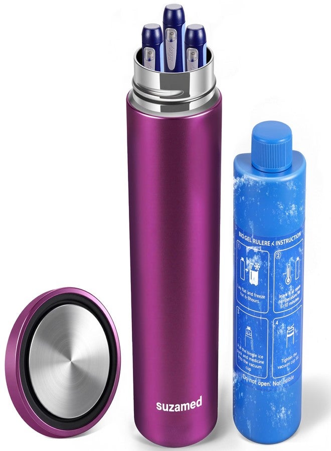 suzamed Insulin Cooler Travel Case TSA Approved, Portable Medication Cooler for Travel Fits 3–4 Pens, Refrigerated Medicine Case for Diabetic Supplies, Medicine Organizer with Reusable Ice Pack (Purple) - Image 1