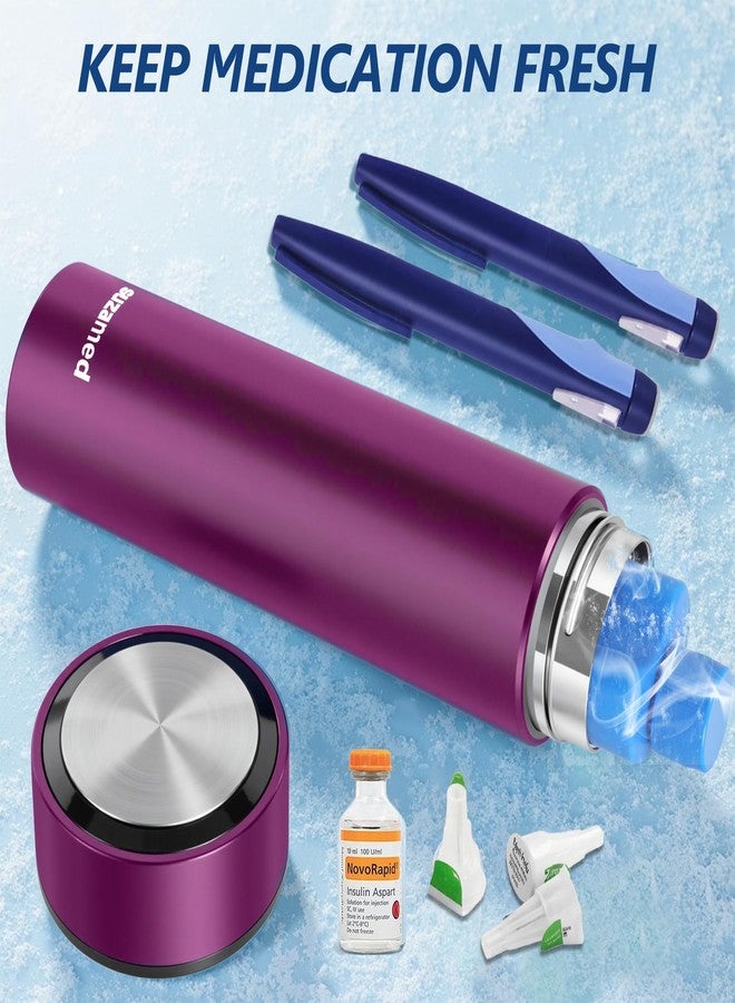 suzamed Insulin Cooler Travel Case TSA Approved, Portable Medication Cooler for Travel Fits 3–4 Pens, Refrigerated Medicine Case for Diabetic Supplies, Medicine Organizer with Reusable Ice Pack (Purple) - Image 2