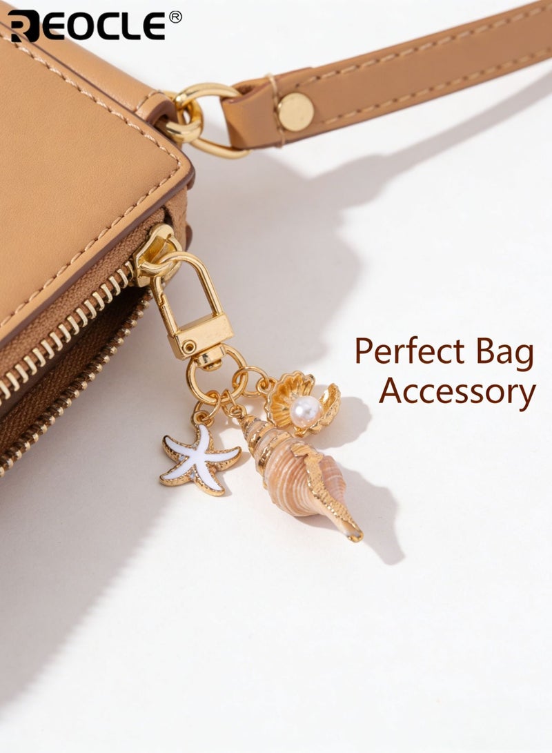 REOCLE Seaside Motif Keychain with Starfish Shell Pearl Details Decorative Portable Key Holder Versatile Accessory for Daily Use & Styling - Image 5