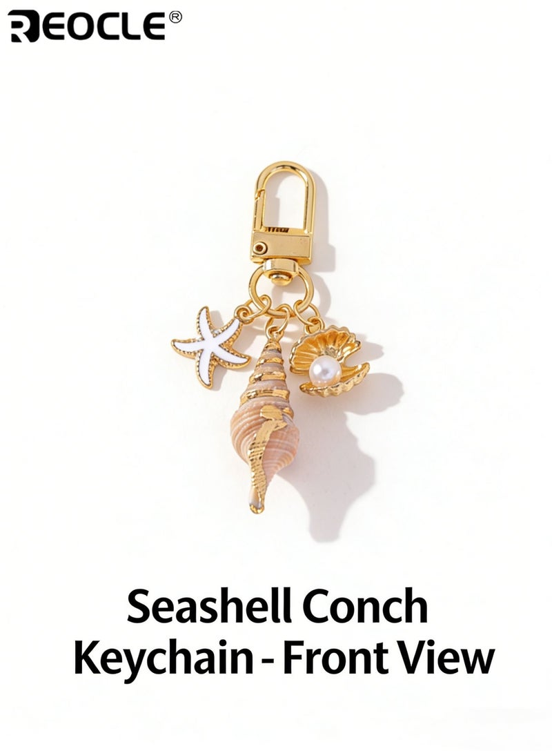 REOCLE Seaside Motif Keychain with Starfish Shell Pearl Details Decorative Portable Key Holder Versatile Accessory for Daily Use & Styling - Image 4