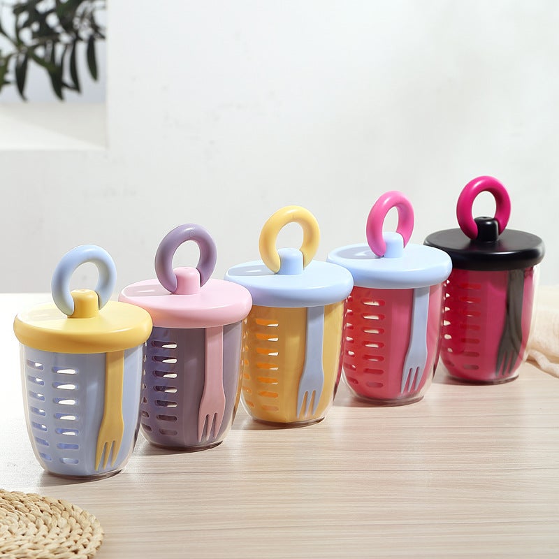 Portable Fruit Cup with Fork and Spoon, 650ml, PP Plastic, Double-Layer Lunch Box - Image 1