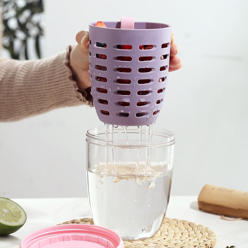 Portable Fruit Cup with Fork and Spoon, 650ml, PP Plastic, Double-Layer Lunch Box - Image 3
