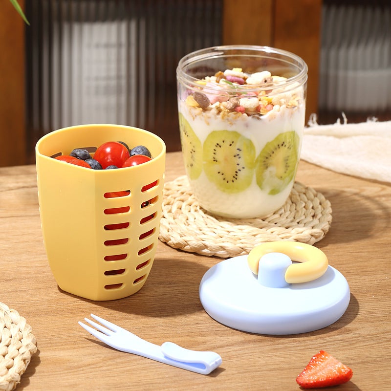 Portable Fruit Cup with Fork and Spoon, 650ml, PP Plastic, Double-Layer Lunch Box - Image 4