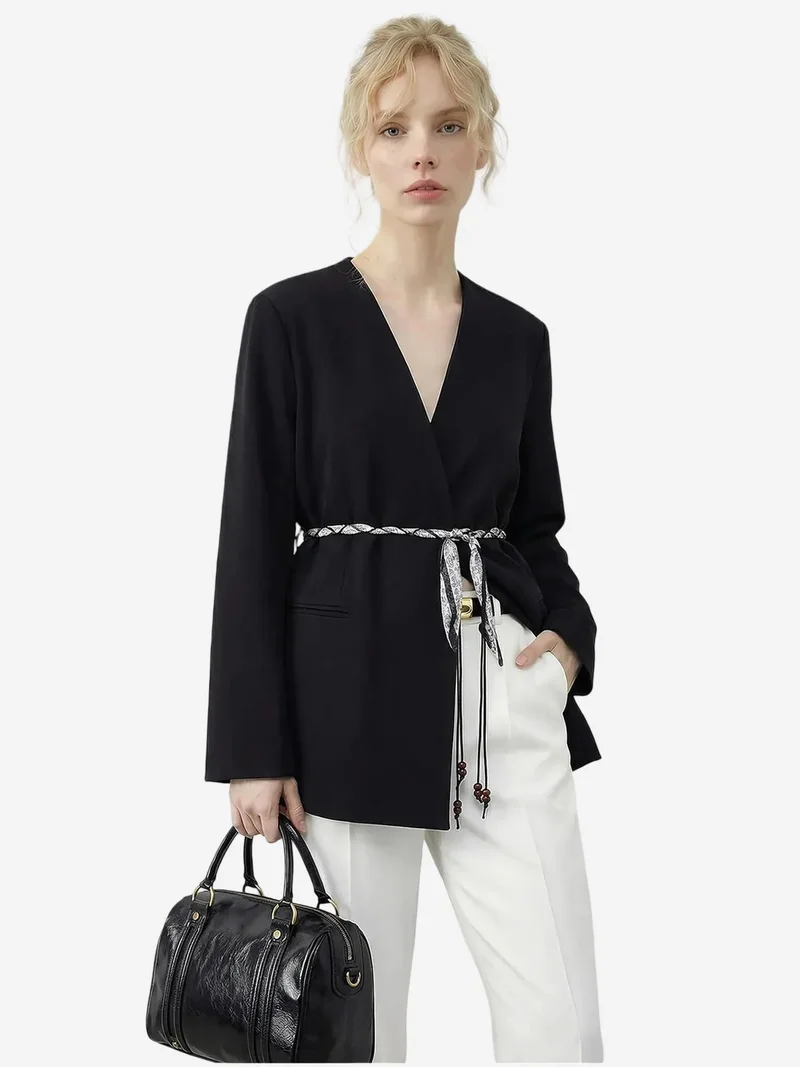 بيانكو لوتشي LUCCI V-Neck Belted Blazer Jacket
