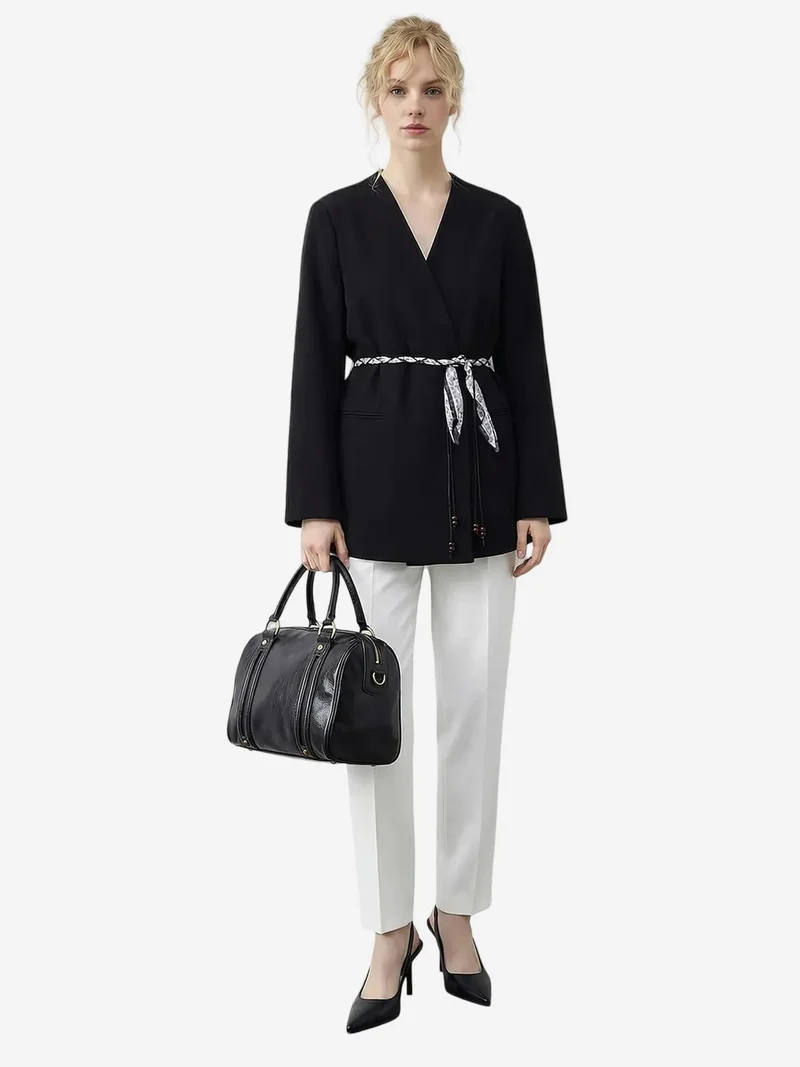 بيانكو لوتشي LUCCI V-Neck Belted Blazer Jacket