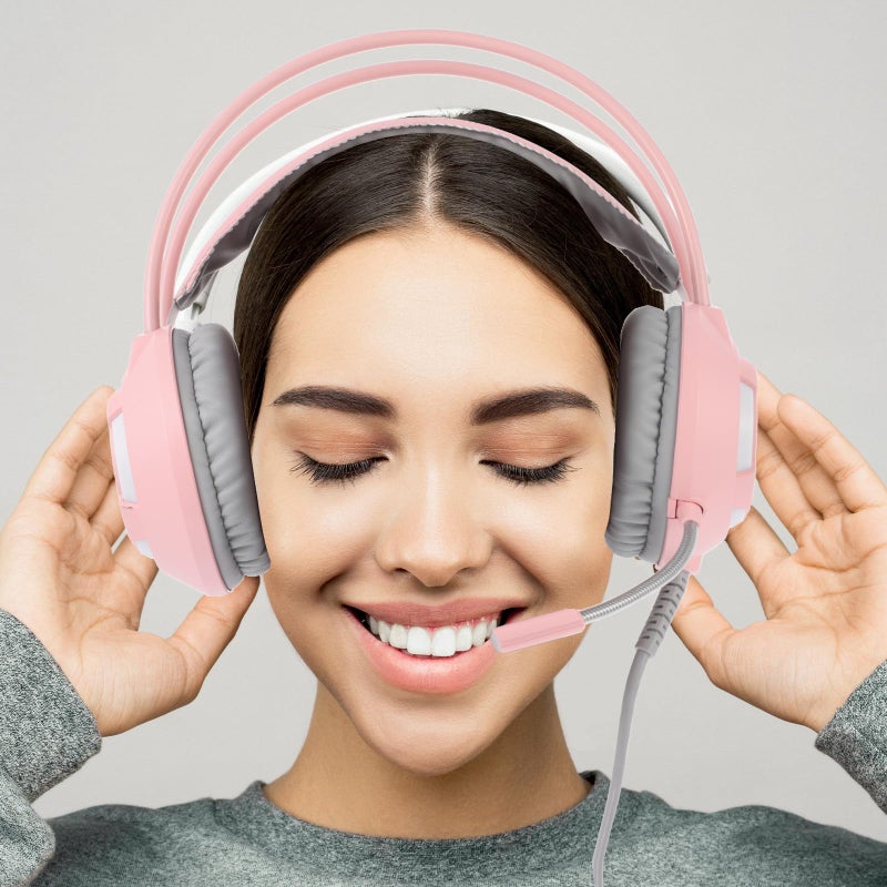 Pink Over Ear Gaming Headset with Microphone Stereo Sound Closed Back for PC - Image 5