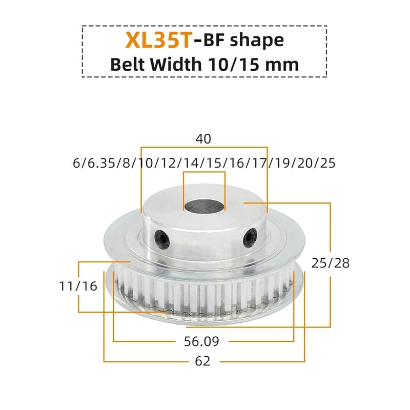 XL 35T Timing Pulley 35 Teeth Bore 6-25 Mm Trapezoidal Tooth Pitch 5.08 Mm Timing Belt Width 10/15mm Joyful(17x5x2.3 mm) - Image 2