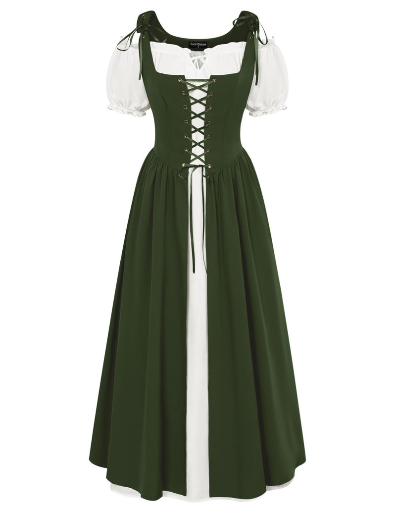 Scarlet Darkness Halloween Renaissance Costume Women Fairy Elf Irish Ren Faire Dress Viking Pirate Outfit Peasant Dresses Olive Green S - Image 1