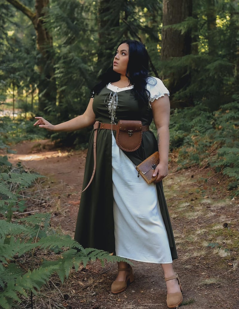 Scarlet Darkness Halloween Renaissance Costume Women Fairy Elf Irish Ren Faire Dress Viking Pirate Outfit Peasant Dresses Olive Green S - Image 2