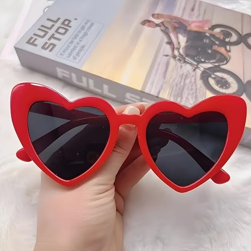 STORE 2508 Pack of 3 Oversized Heart Shaped Sunglasses Unisex Framed Glasses Candy Colour Fun Sunglasses Holi Party Pool Party Group Holidays Black Red White - Image 5