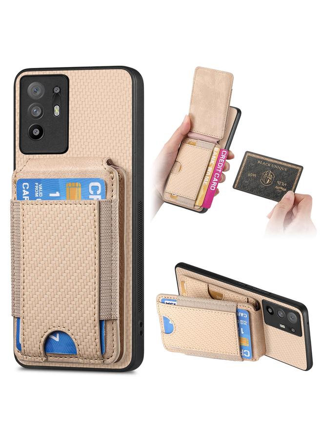 اس-توب جراب هاتف OPPO F19 Pro+ من ألياف الكربون مع حامل محفظة عمودي قابل للطي - Image 1