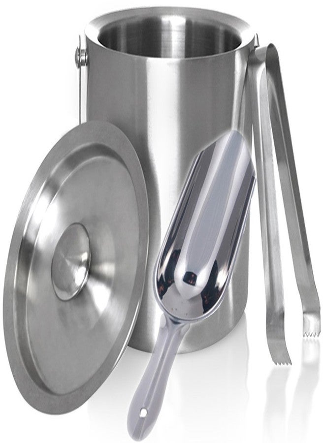 Nooks 100% Stainless Steel Plain Bar Set of 3 Pieces | Bar Tools | Bar Accessories Set of 3 Pieces Ice Bucket | Tong and Ice Scoop - Ideal for Party Get Together and Gifting1.5 Litter