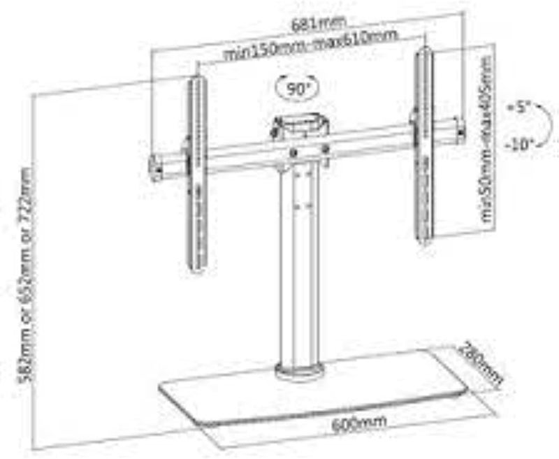 Hamood, Television Tabletop Base stand 37 inch to 70 inch, Universal, Tabletop TV Stand with Tempered Glass Base, Move TV LEFT RIGHT, Support most 32"-55" LED, LCD flat panel TVs HAM-006 - Image 4