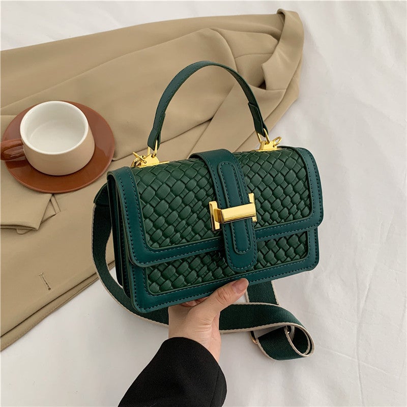 Woven Solid Color 2023 Chic Casual Retro Street Crossbody Bag Green 