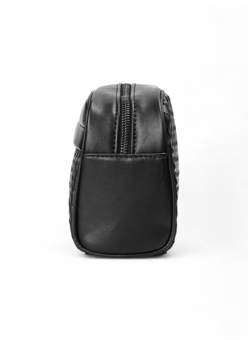 SEVN Men’s Travel Clutch Bag – Black PU Leather Woven Design  - Image 3