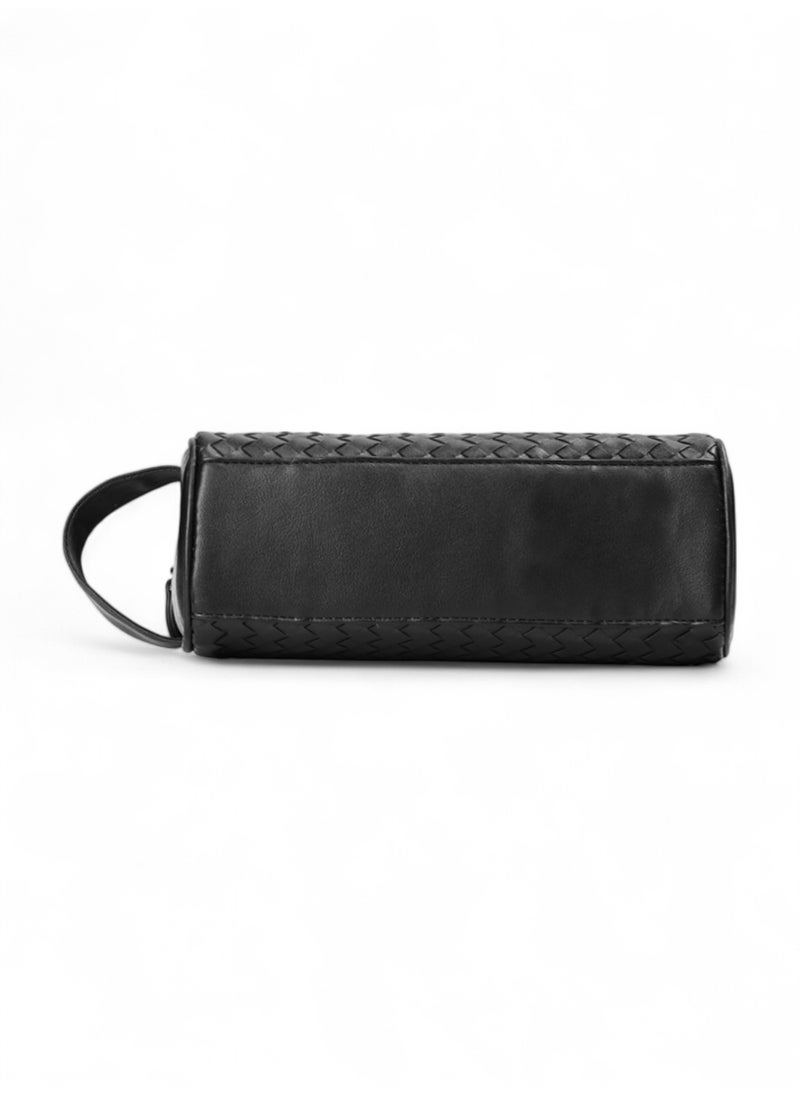 SEVN Men’s Travel Clutch Bag – Black PU Leather Woven Design  - Image 5
