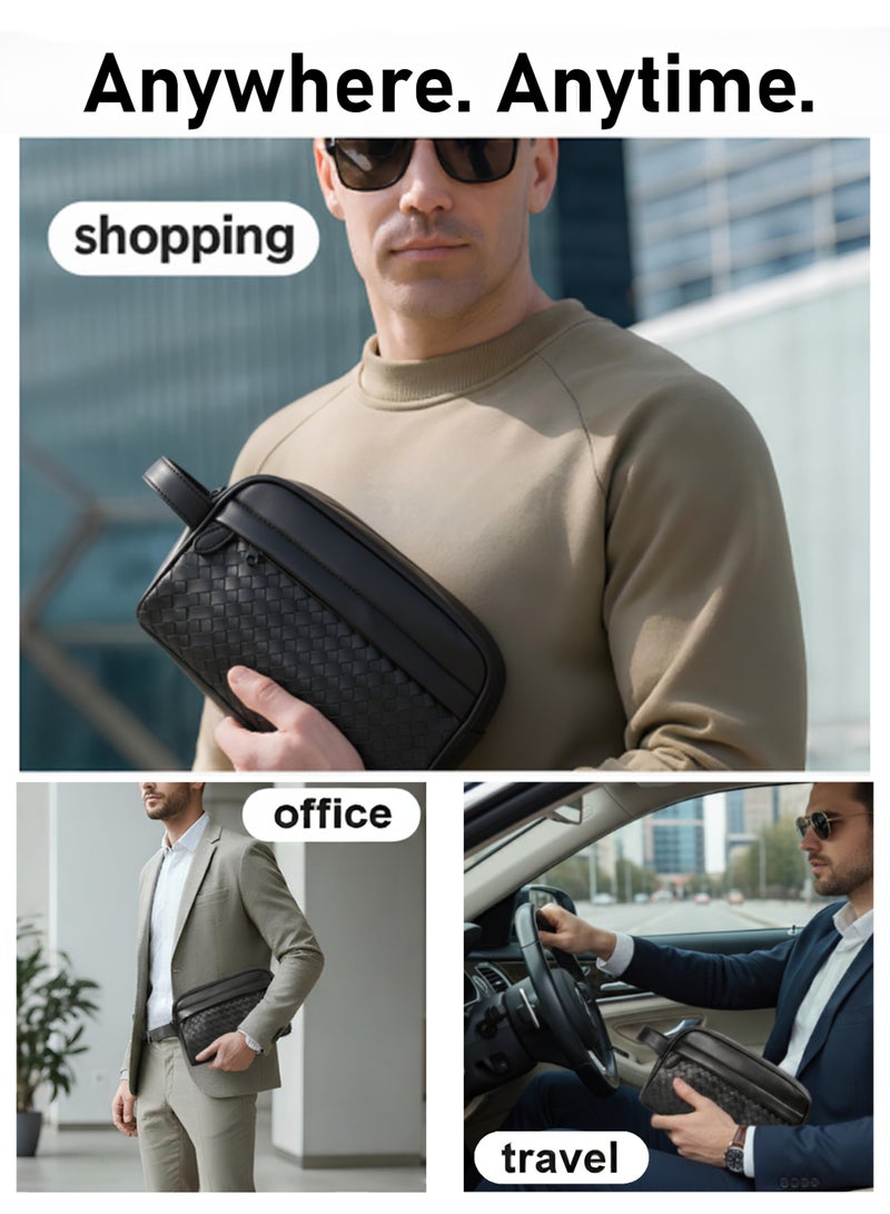 سفن حقيبة كلتش سفر، حقيبة يد محفظة هاتف وأدوات الزينة جلد صناعي متين للرجال – تصميم منسوج - Image 4