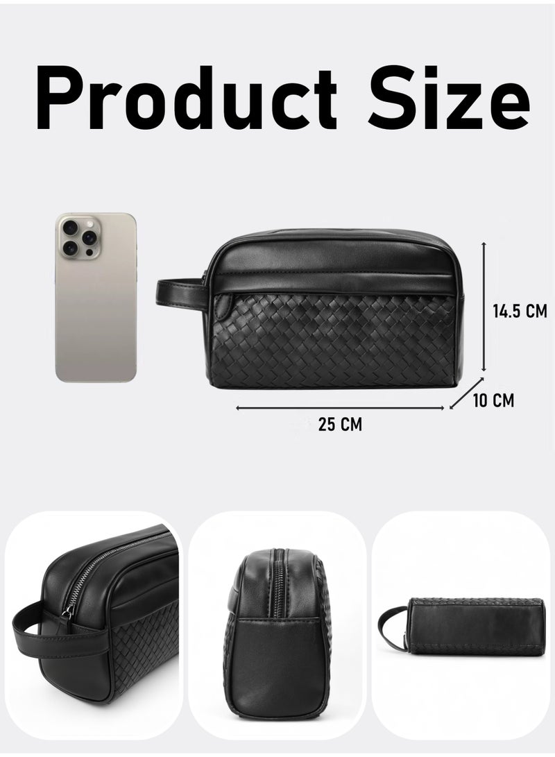 سفن حقيبة كلتش سفر، حقيبة يد محفظة هاتف وأدوات الزينة جلد صناعي متين للرجال – تصميم منسوج - Image 5