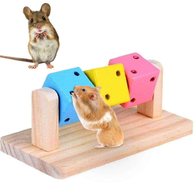 Besimple Hamster Chew Toys Hamster Enrichment Guinea Pig Toys and Accessories for Cage Wood Hamster Platform Chew Toys for Teeth Dwarf Hamster Chews Colorful Wooden Block for Small Pets - Image 2